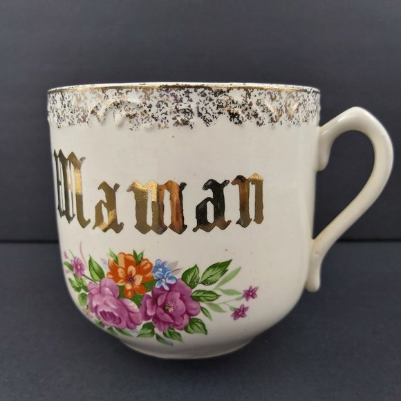 ESD Japan Hand Painted Floral Mug Gold Maman - Gold Gilded Gift Cup for Mother - Picture 1 of 10